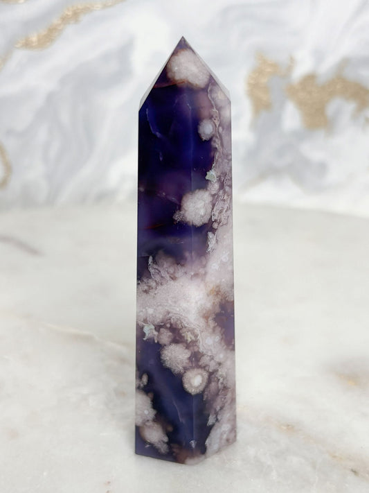 Blauer Blumenachat Turm Nr. 1