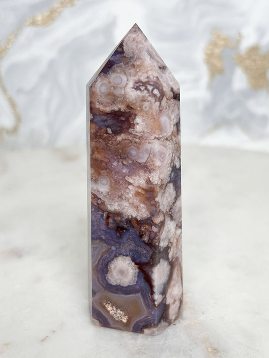 Blauer Blumenachat Turm Nr. 2