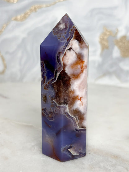 Blauer Blumenachat Turm Nr. 3