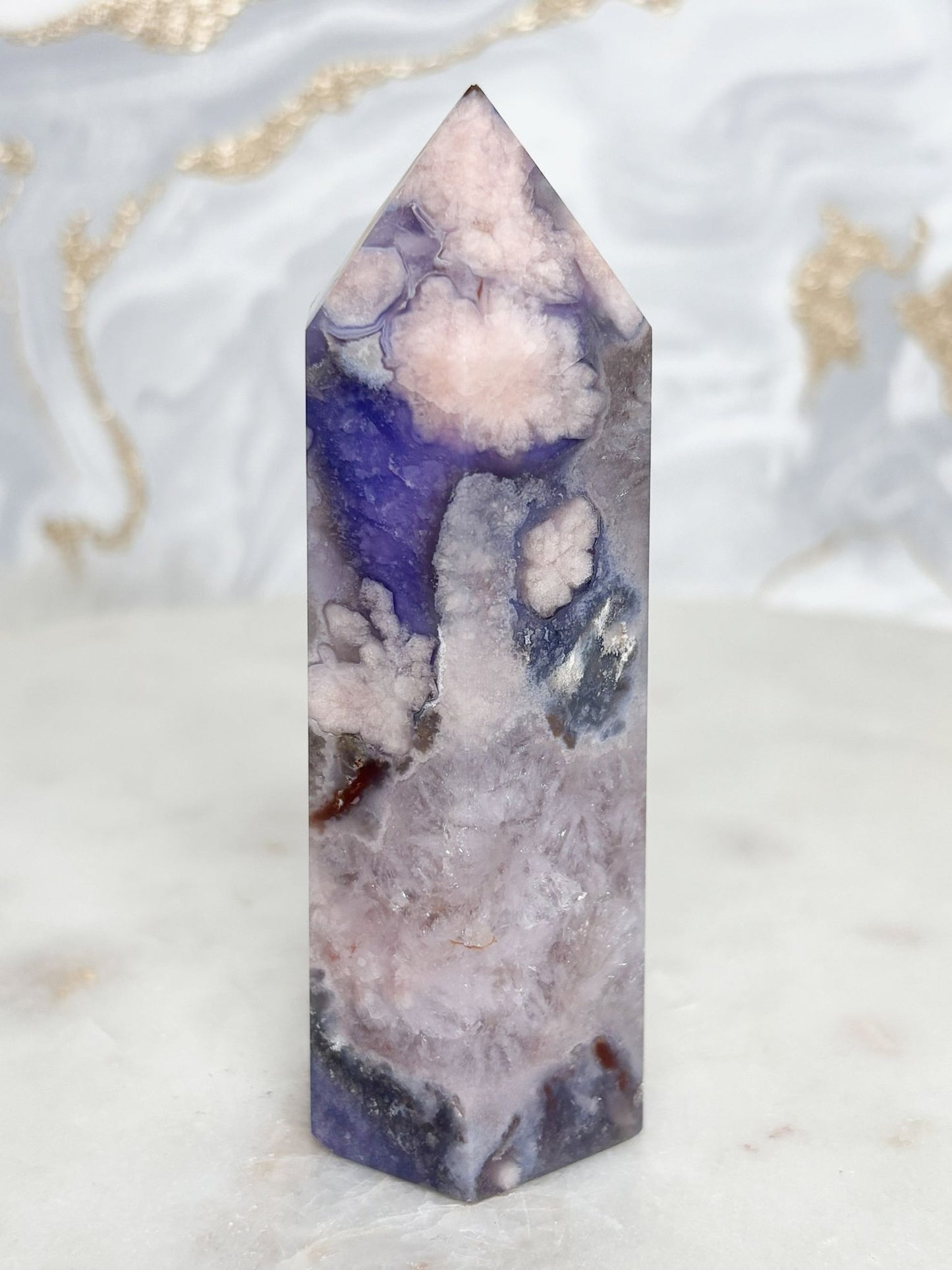 Blauer Blumenachat Turm Nr. 4