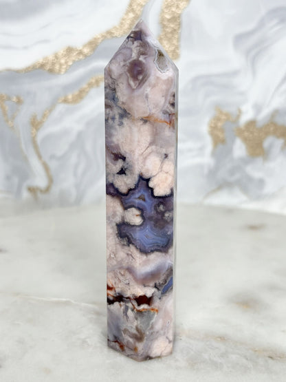 Blauer Blumenachat Turm Nr. 5