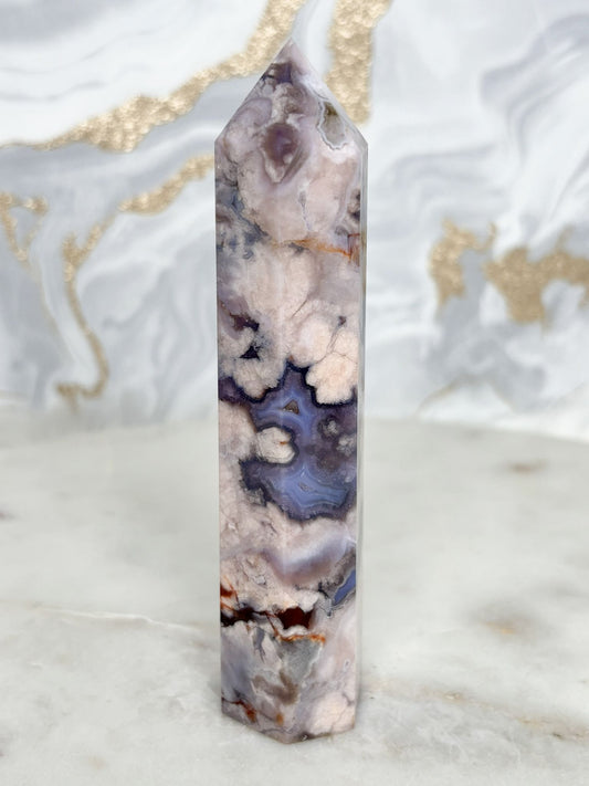 Blauer Blumenachat Turm Nr. 5