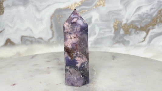 Blauer Blumenachat Turm Nr. 4