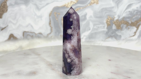 Blauer Blumenachat Turm Nr. 1